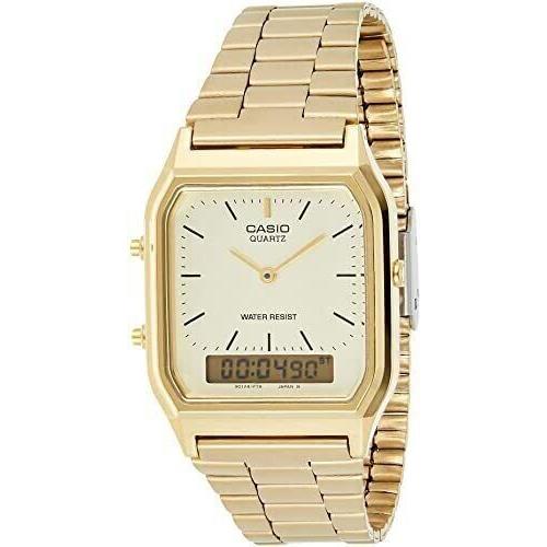 Display Casio Men`s Gold Stainless Steel Band Quartz Movement Watch AQ230GA-9D