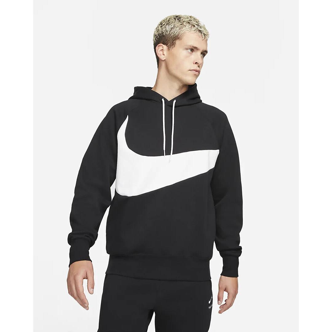 Nike Men`s Sportswear Swoosh Tech Fleece Hoodie - Black / White - XL DD8222-010