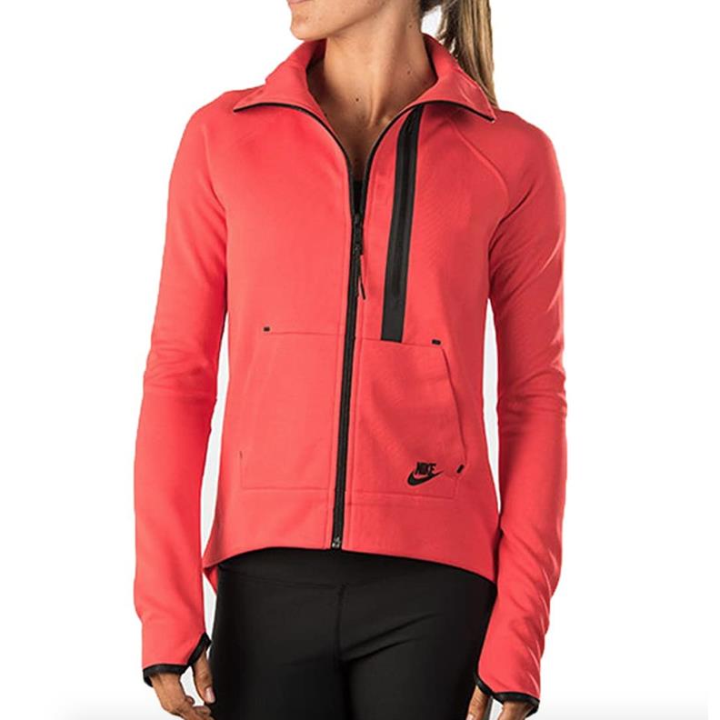 Nike Women`s Tech Fleece Moto Cape Jacket Red Sz Large