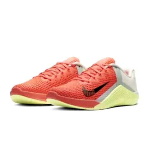 Nike Metcon 6 Womens Size 12 Sneaker Shoes AT3160 800 Bright Mango Smoke Grey