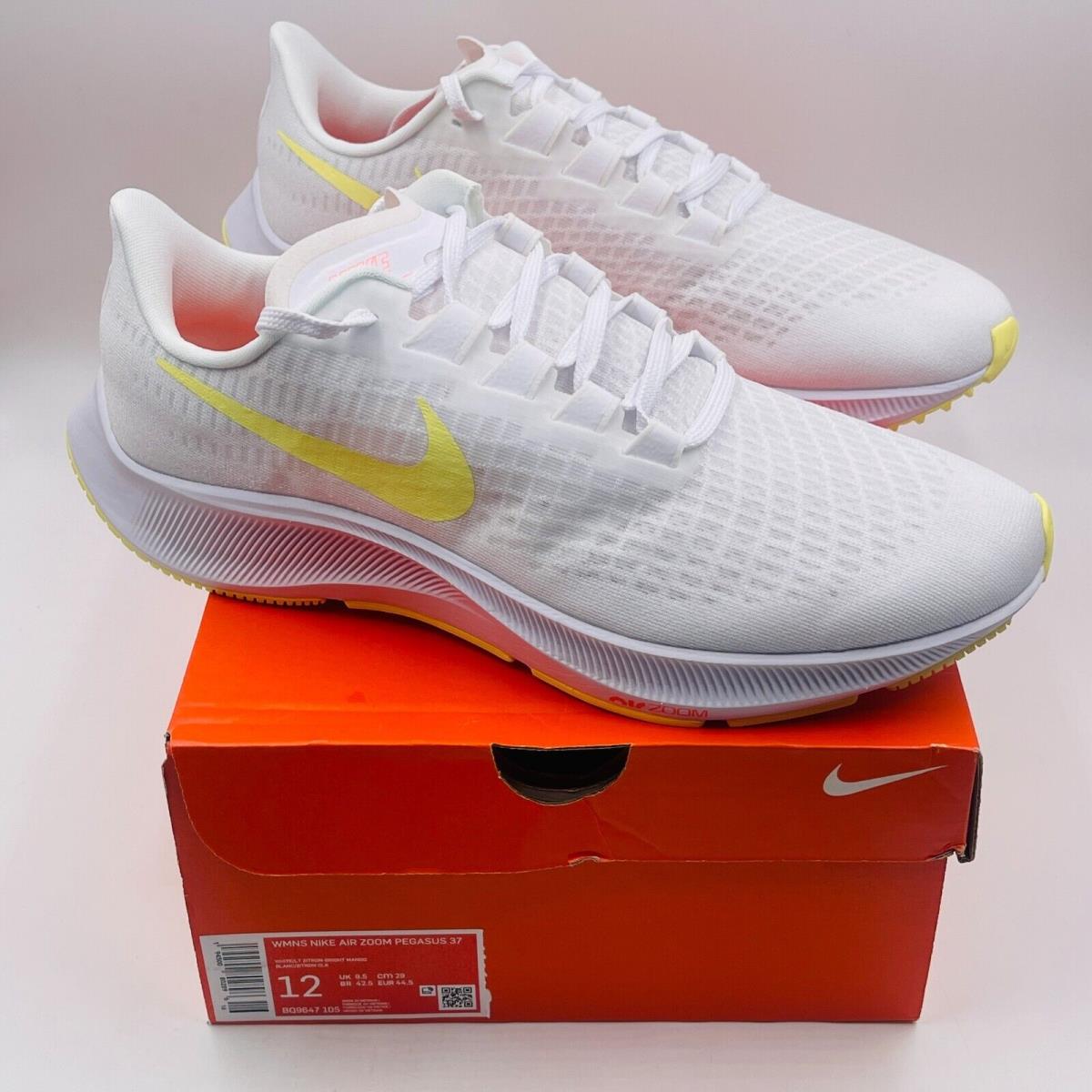Nike Air Zoom Pegasus 37 White Zitron Mango Shoes BQ9647-105 Women`s Size 12