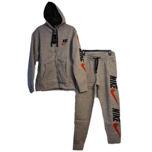 Nike Fleece Sweat Suit Zip Up Hoodie Joggers Men`s Set Slim Fit Large