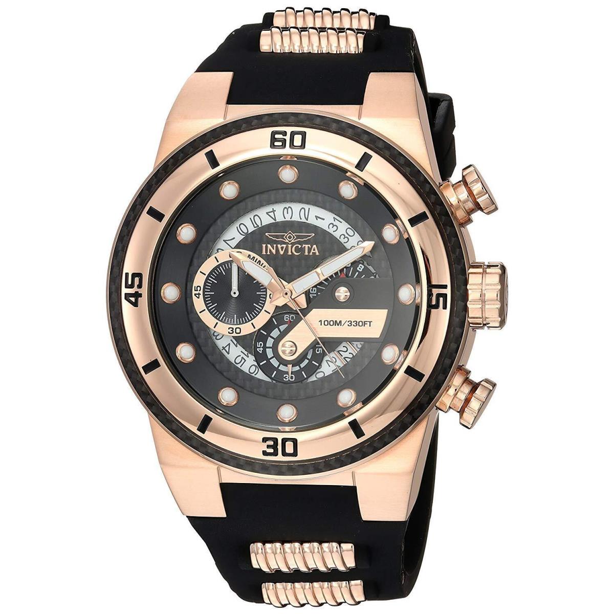 Invicta S1 Rally Chronograph Black Dial Men`s Watch 24226 - Dial: Black, Band: Black, Bezel: Rose Gold-tone