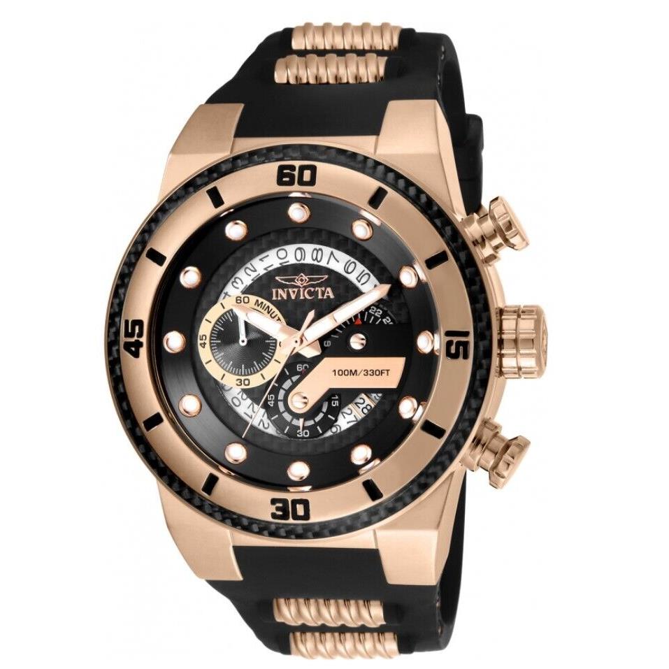 Invicta S1 Rally Men`s 51mm Back Carbon Fiber Chronograph Silicone Watch 24226 - Dial: Black, Multicolor, Pink, Rose Gold, Band: Black, Bezel: Black, Pink, Rose Gold