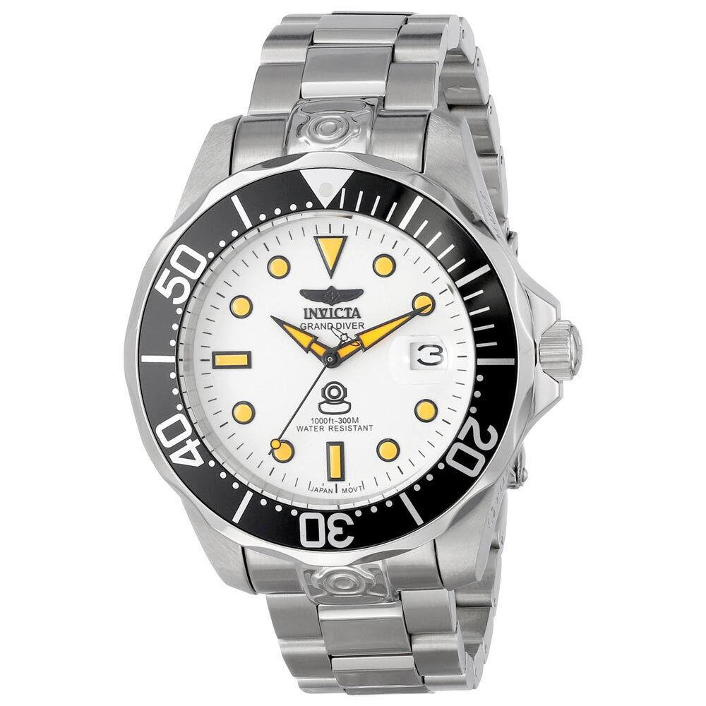 Invicta 10640 Men`s Grand Diver Automatic Lume White Dial Steel Bracelet Watch - Dial: White, Band: Silver