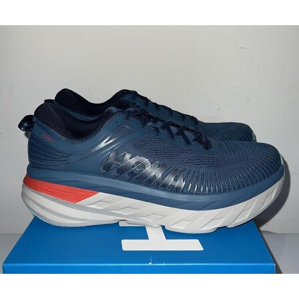 Hoka One One Bondi 7 Men`s Navy / Orange 1110518 Running Shoes Size 9 9.5