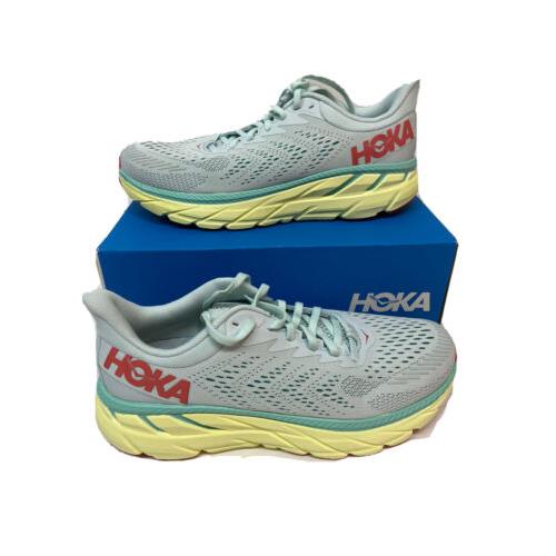 Hoka One One Clifton 7 Womens Size 9.5 Running Shoes Morning Mist Hot Coral