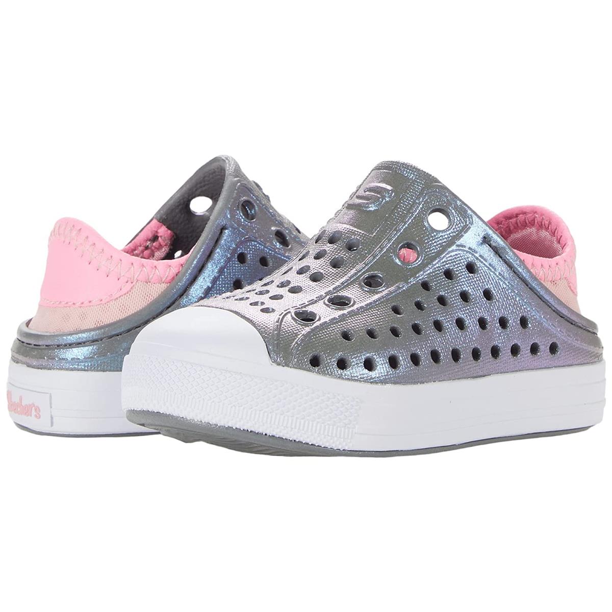 Girl`s Shoes Skechers Kids Foamies - Guzman Steps Shimmer Sweet 86958N Toddler Gray/Pink