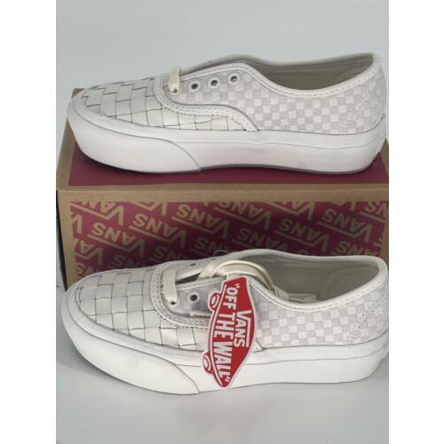 Vans Woven Leather Platform Sneaker Shoe White Women s 5.5 Blanc