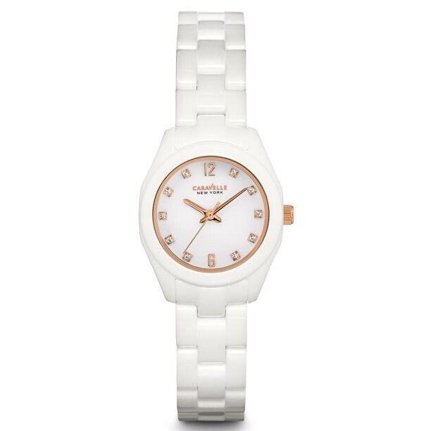 Caravelle Womens White Ceramic Case and Bracelet White Dial Analog Watch 45L159