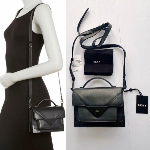 Dkny Jaxone Leather Top Handle Crossbody Bag Black