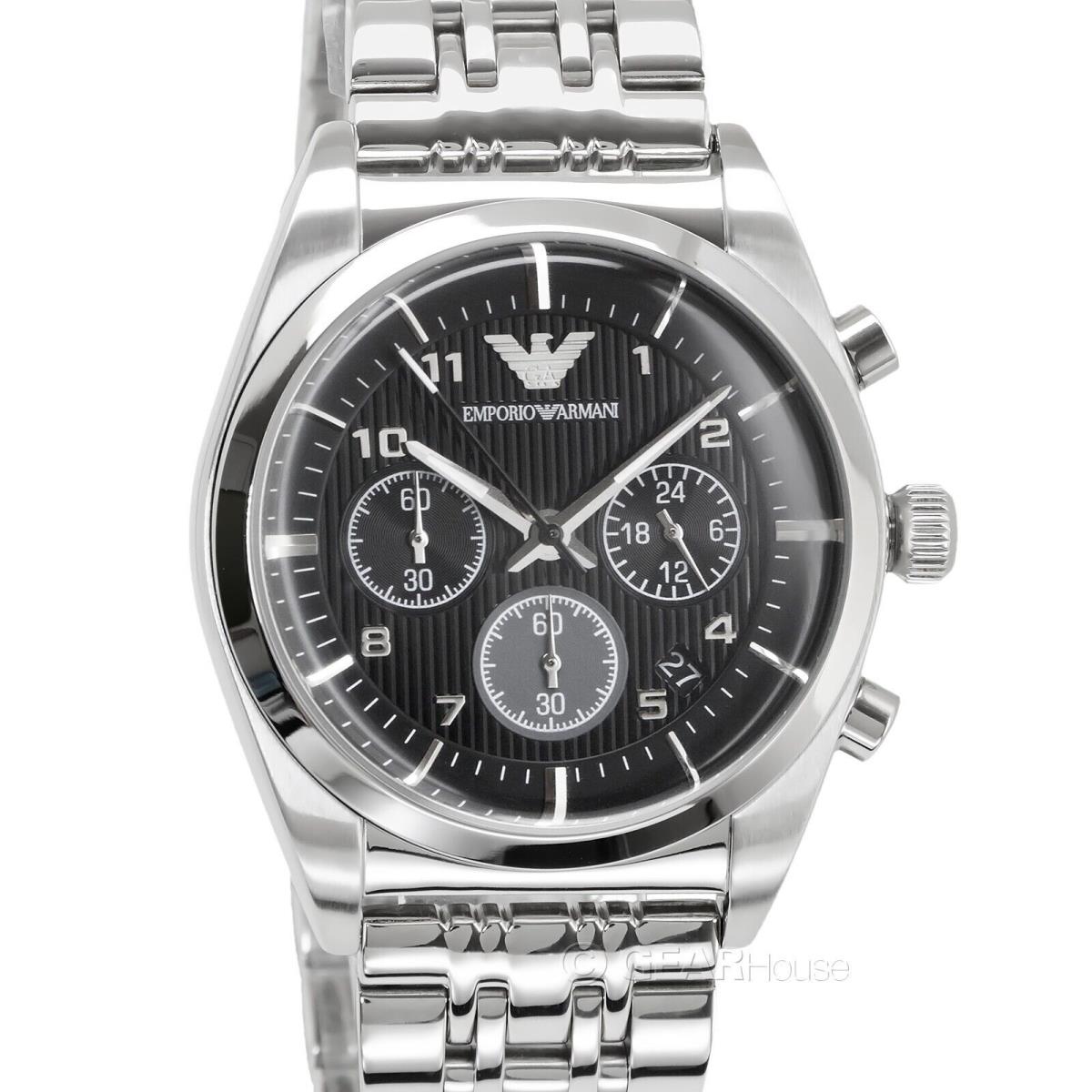 Emporio Armani Mens Chronograph Watch Black Dial Stainless Steel Link B