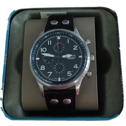 Fossil Retro Pilot Black Dial Chronograph Black Leather Men`s Watch FS5806