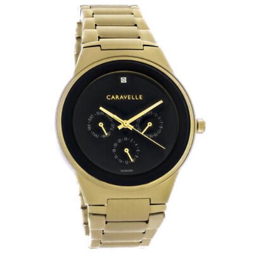 Caravelle By Bulova Modern Mens Black Dial Quartz Watch 44D102 - Black Dial, Gold Band