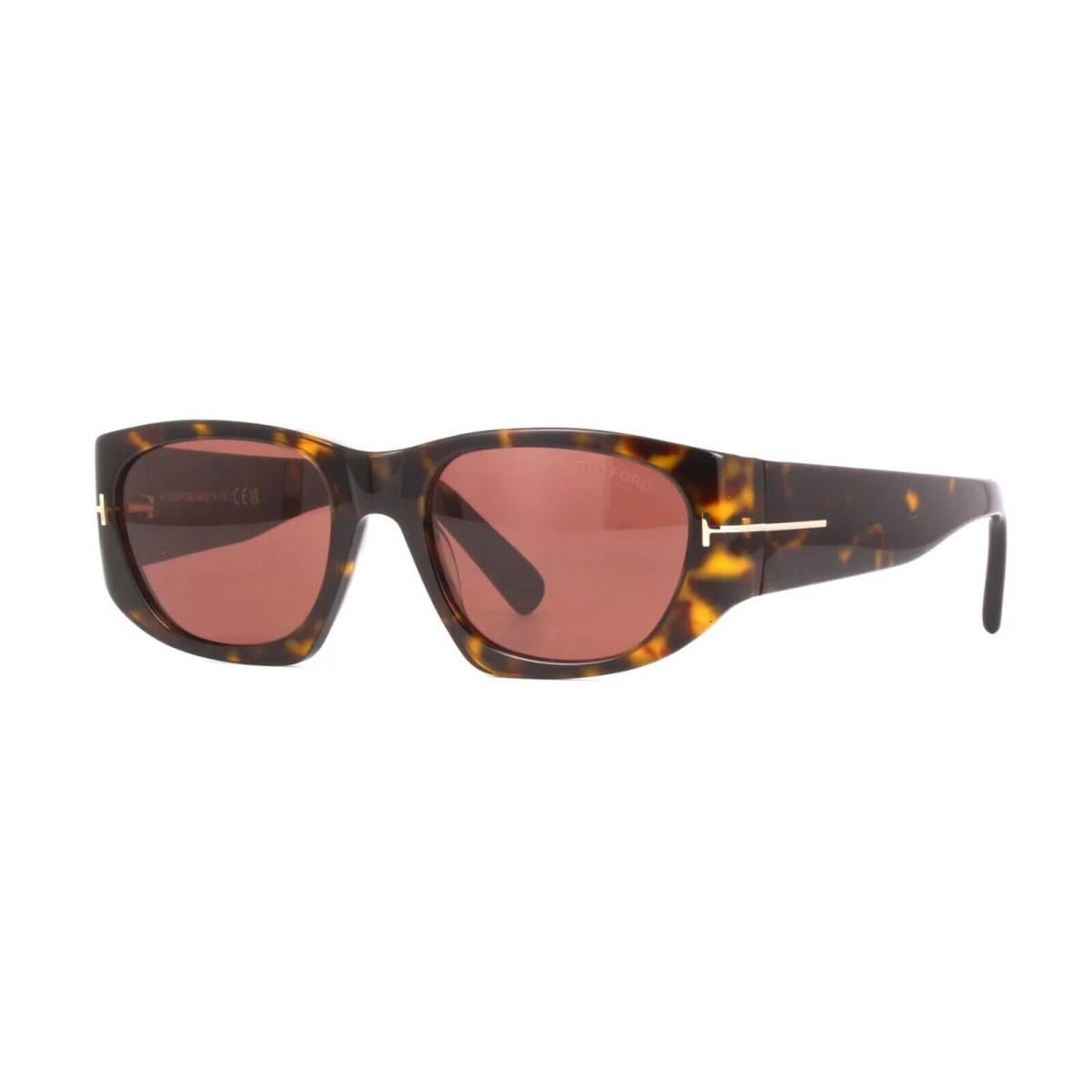 Tom Ford CYRILLE-02 FT 0987 Dark Havana/burgundy 52S Sunglasses - Dark Havana Frame, Burgundy Lens
