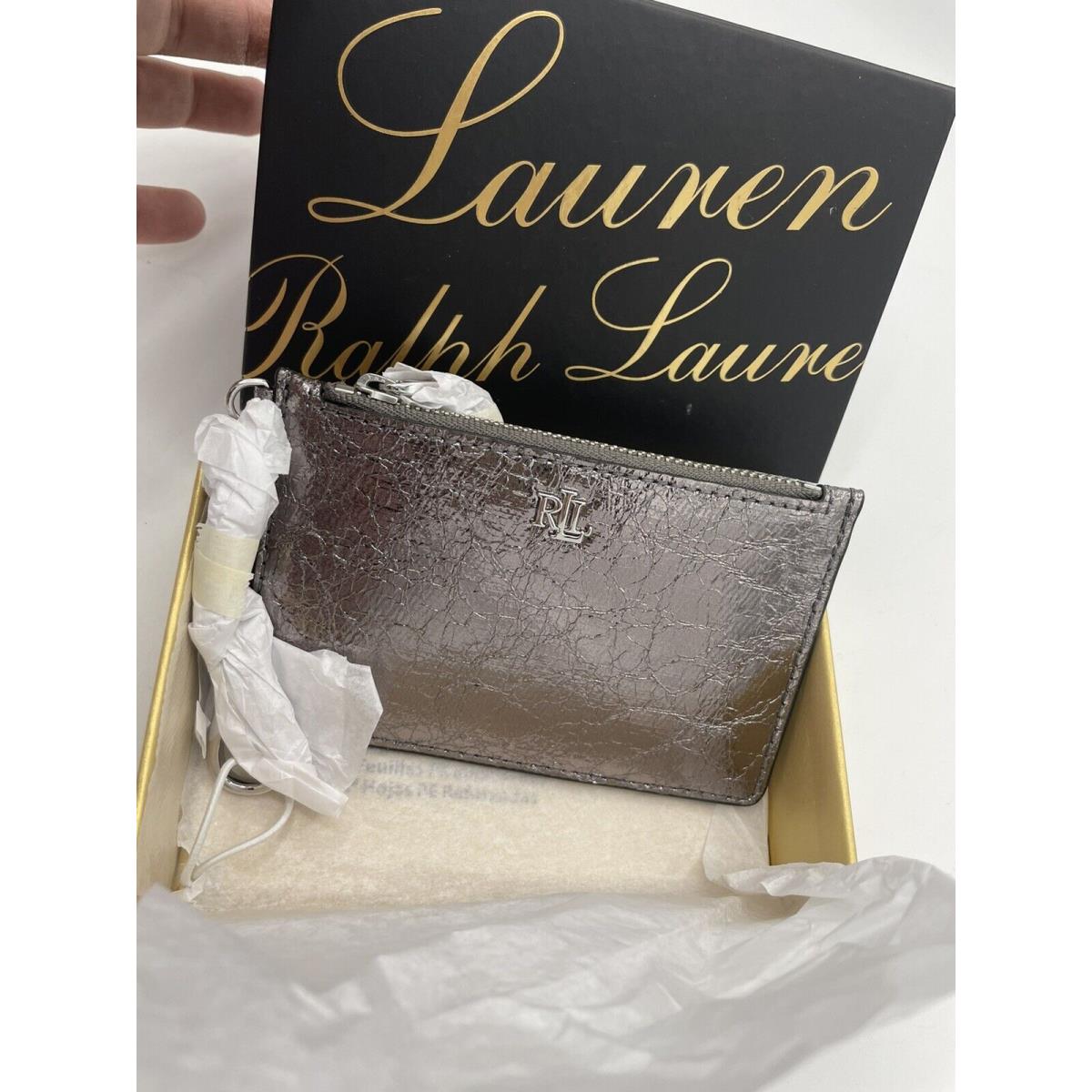 Lauren Ralph Lauren Crinkled Metallic Zip Credit Card Case