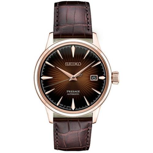 Seiko Men`s Presage Automatic Rose Gold Stainless Steel Leather Watch SRPB46 - Gold