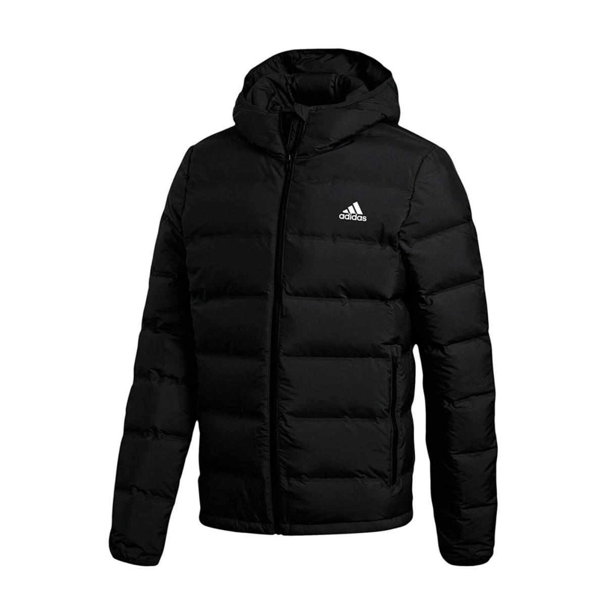 Men`s Adidas Helionic Hooded Down Jacket Zip Black Large