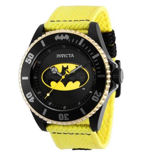 Invicta DC Comics Batman Men`s 44mm Black Limited Edition Quartz Watch 41286 - Dial: Black, Band: Yellow, Bezel: Black