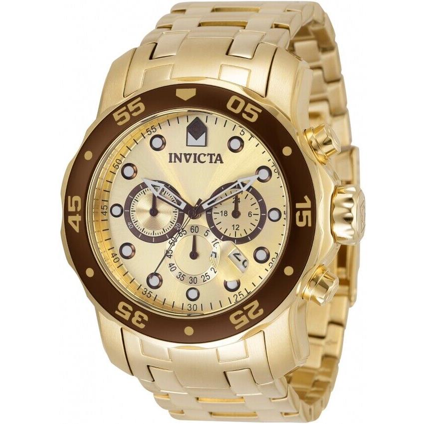 Invicta Men`s Pro Diver Scuba Gold Dial Chronograph Gold Case 48mm Watch 36359