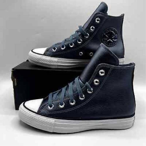 Converse All Star Hi Women`s Shoes Size 6.5 Leather Sneakers Navy Blue White