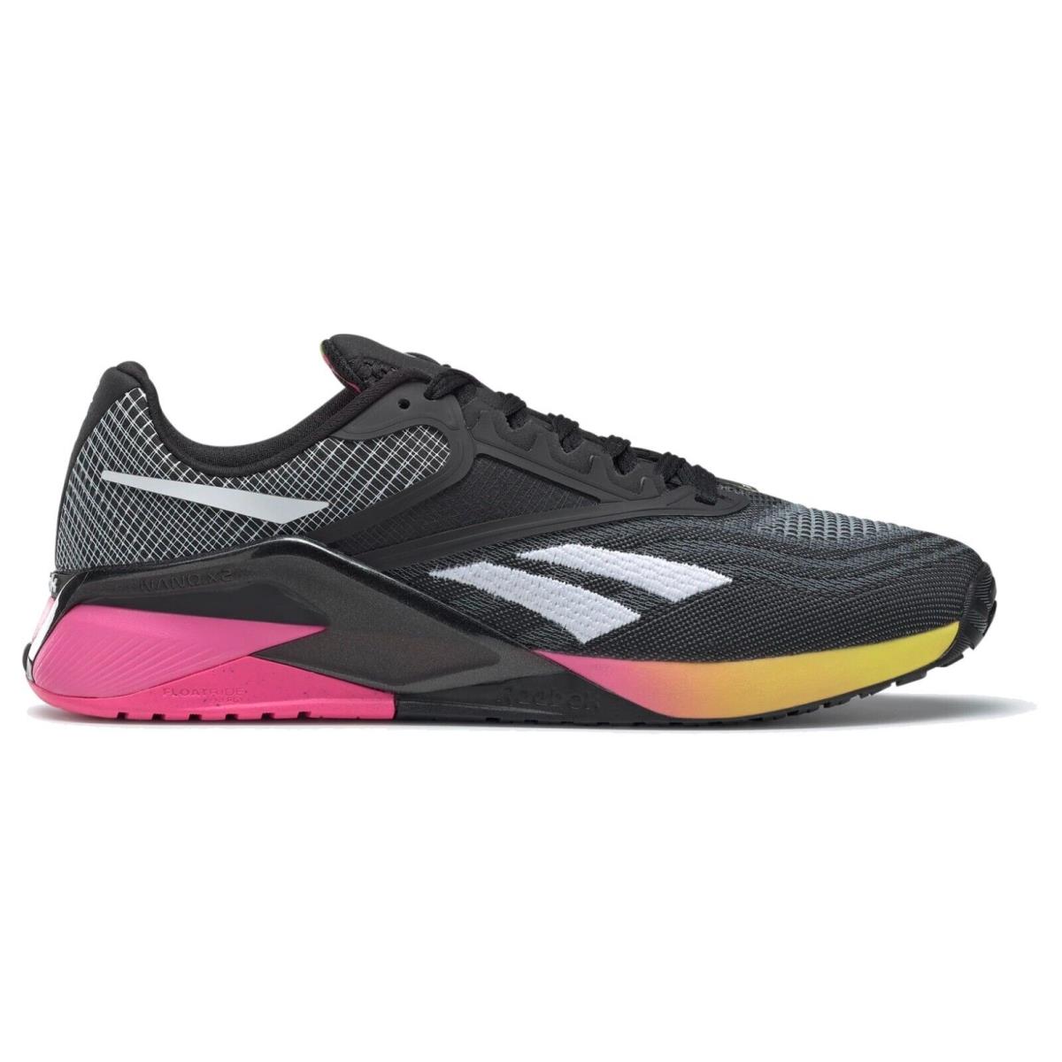 Reebok Nano X2 Men`s Lightweight Flexible Breathable Energy Foam Training Shoes Core Black / Atomic Pink / Acid Yellow