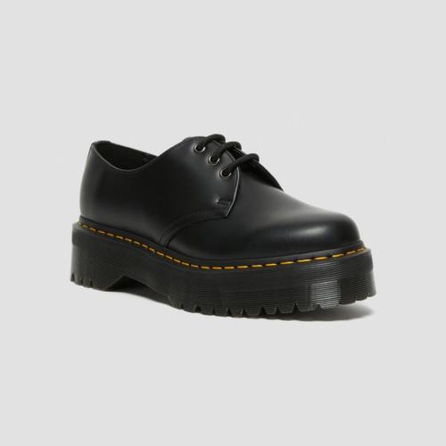 Dr. Martens Women`s 1461 Quad Leather Platform Shoes - Black Polished Smooth