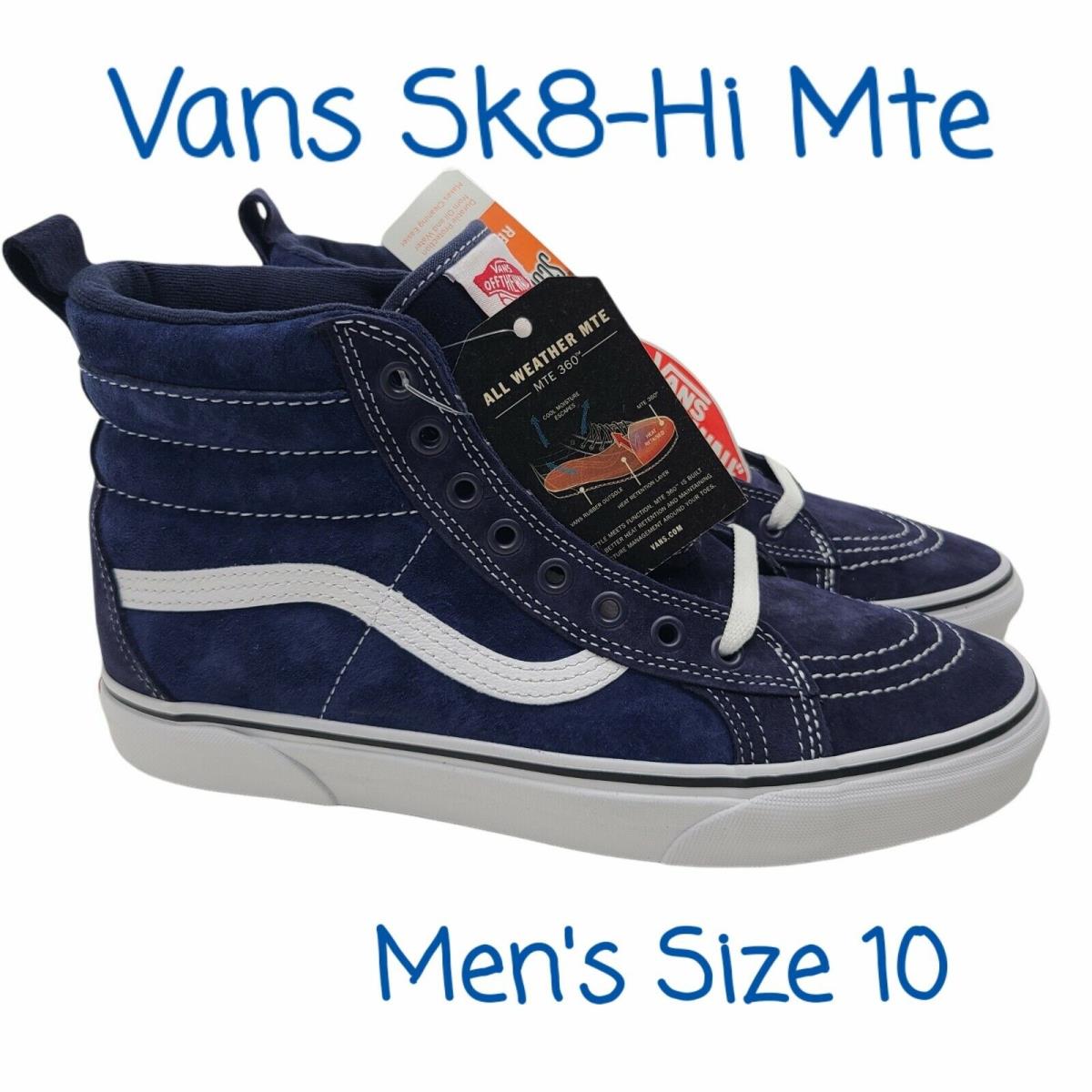 Vans Sk8 Hi Mte Mens US Size 10 Sneaker Shoe Navy Blue White
