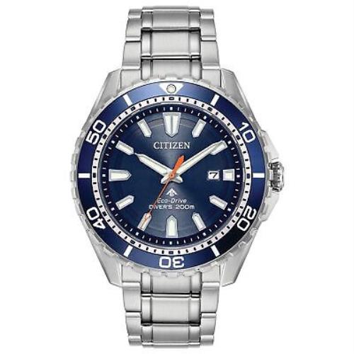 Citizen Eco-drive Promaster Dive Men`s Bracelet Watch BN0191-55L - Blue Dial, Silver Band, Blue Bezel