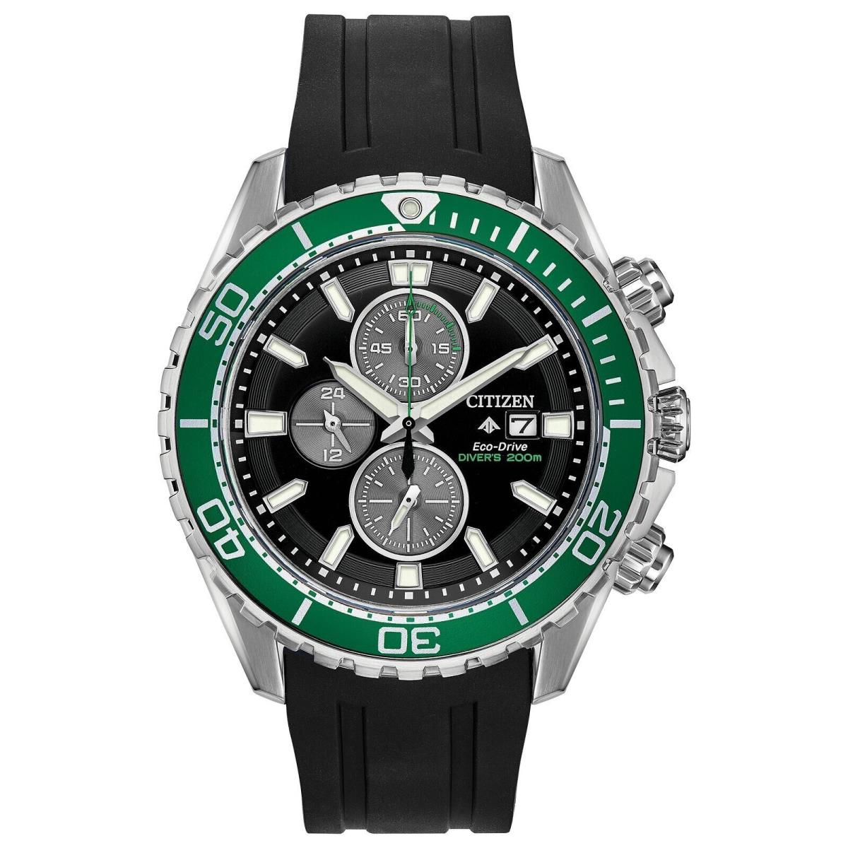Citizen Eco-drive Promaster Dive Men`s Black Dial Watch CA0715-03E - Black Dial, Black Band, Green Bezel