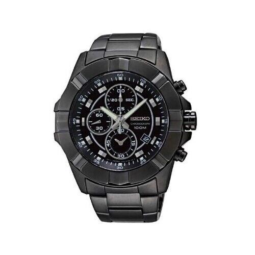 Seiko Analog Stainless Steel Dress Men`s Chronograph Black Wrist Watch SNT045P1