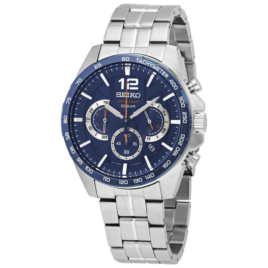 Seiko Essentials Chronograph Quartz Blue Dial Men`s Watch Ssb345