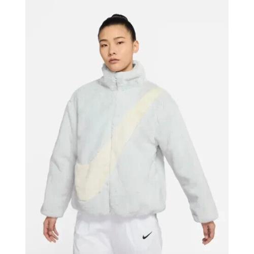 Nike Sportswear Swoosh Luxe Fur Full Zip Jacket Womens M DO3791-025 Photon