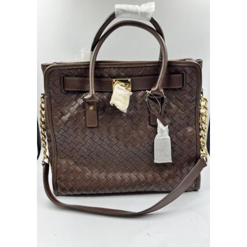 Michael Kors Hamilton Large Hamilton Woven Leather Luggage Brown Tote Bag, - Michael Kors bag Hamilton - Luggage Brown , Brown Luggage Exterior