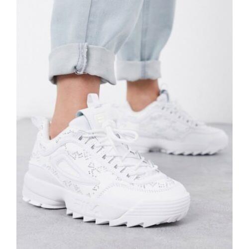 Fila Disruptor II Diamante Women`s Fashion Shoes White Size 9 us