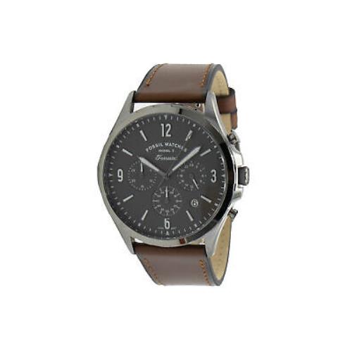 Fossil Mens Forrester FS5815 Chronograph Amber Leather Sport Watch - Grey Band