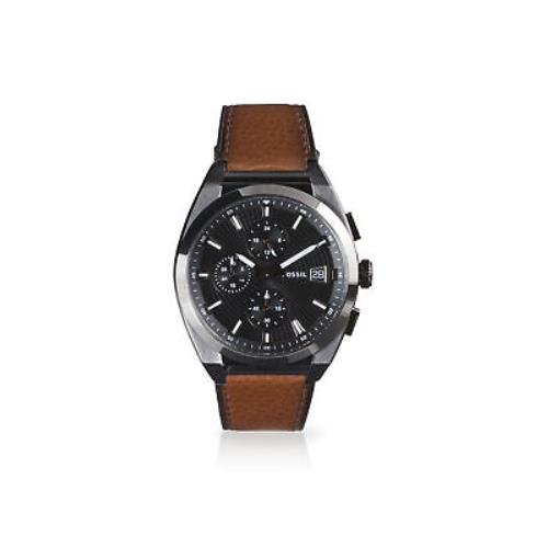 Fossil Everett FS5799 Elegant Chronograph Amber Eco Leather Watch - Brown Band