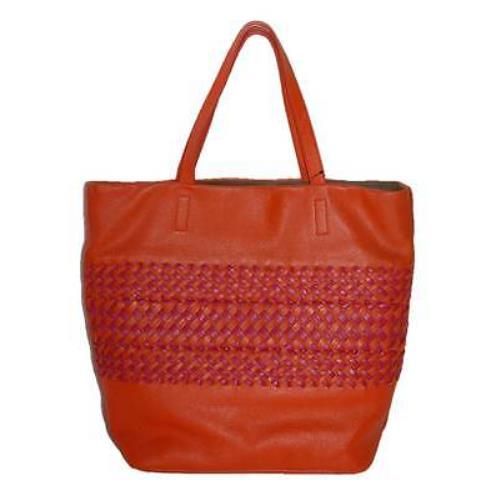 Women`s Dkny Pebbled Leather Stripe Woven Tote Shoulder Bag Handbag