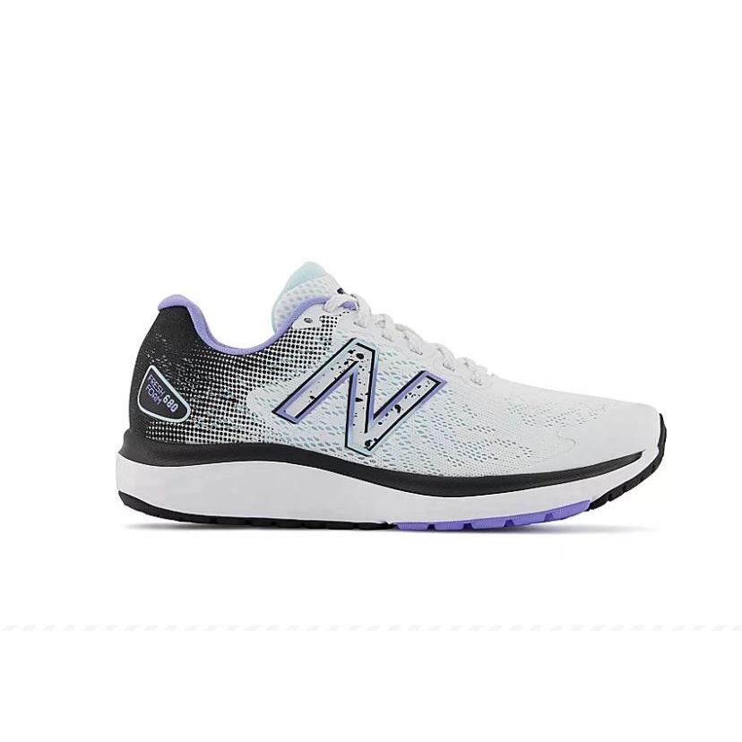 New Balance 680 V7 Fresh Foam Women`s Athletic Running Low Top Training Shoes White/Black/Lilac