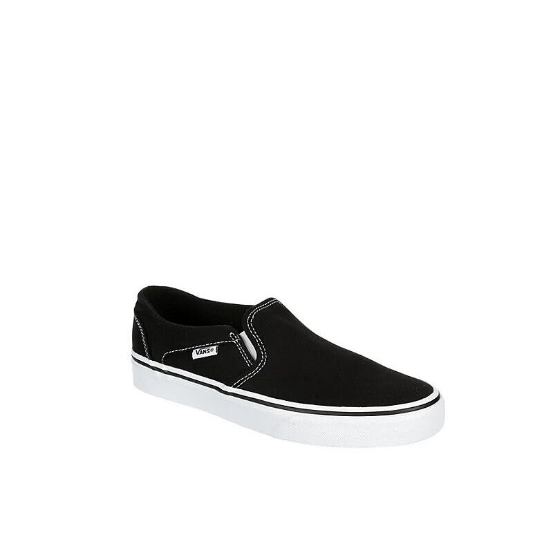 Vans Asher Slip On Women`s Skate Shoes Sneakers Casual Canvas Black/White