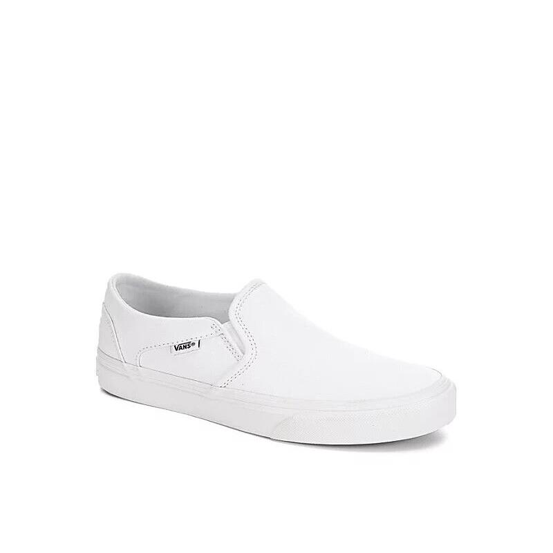 Vans Asher Slip On Women`s Skate Shoes Sneakers Casual Canvas White