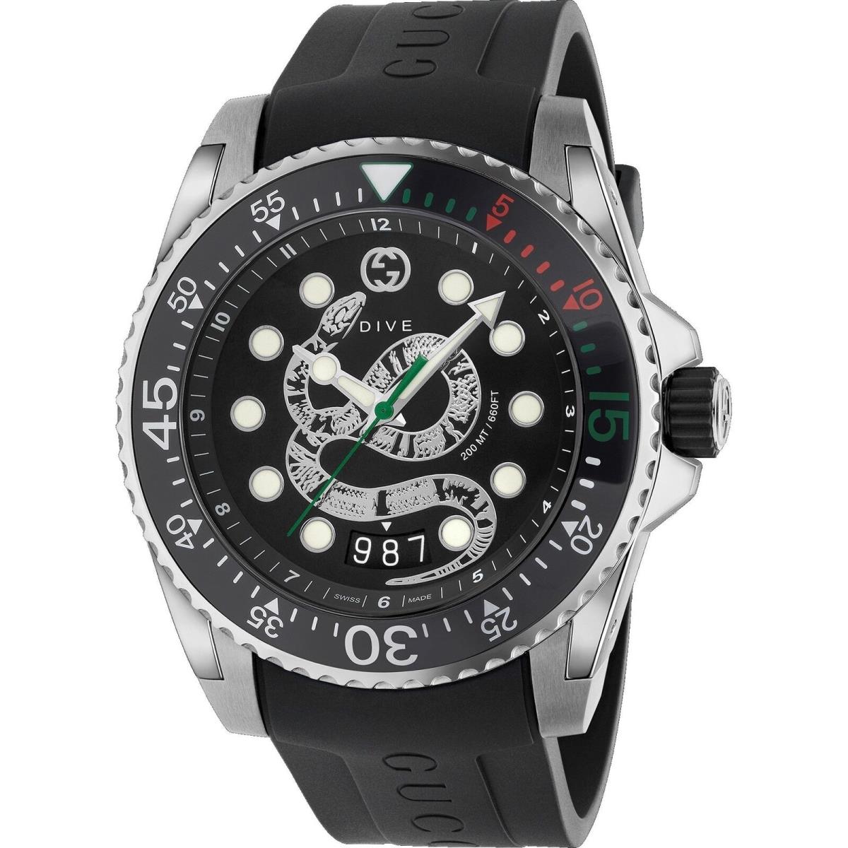 Gucci YA136217 Dive 45MM Men`s Black Rubber Watch