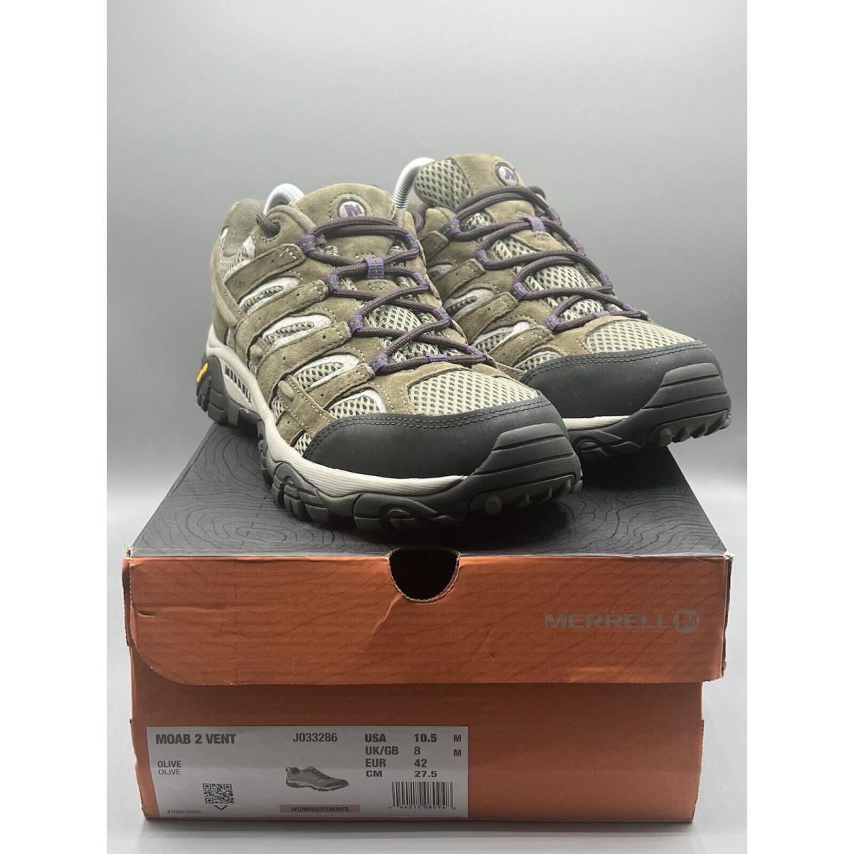 Merrell Moab 2 Vent J033286 Hiking Boot Sneaker Olive Women s 10.5 M Vibram