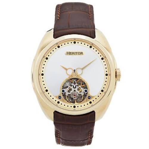 Heritor Automatic Roman Semi-skeleton Leather-band Watch - Gold/brown