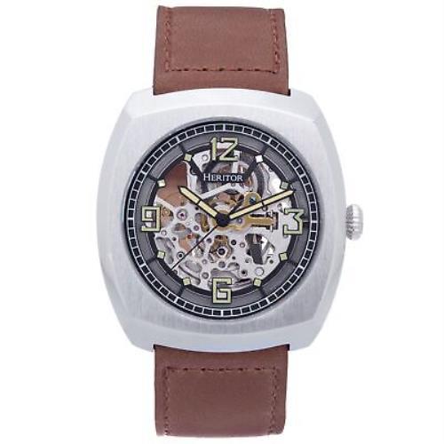 Heritor Automatic Gatling Skeletonized Leather-band Watch - Silver/light Brown