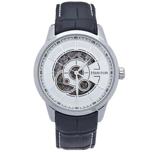 Heritor Automatic Davies Semi-skeleton Leather-band Watch - Silver/white