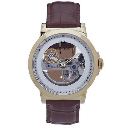 Heritor Automatic Xander Semi-skeleton Leather-band Watch - Gold/brown