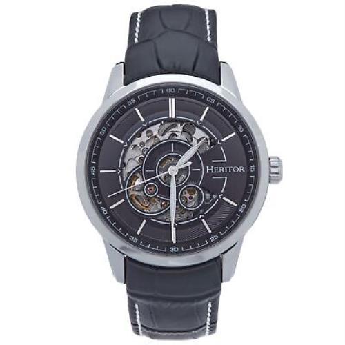 Heritor Automatic Davies Semi-skeleton Leather-band Watch - Silver/black