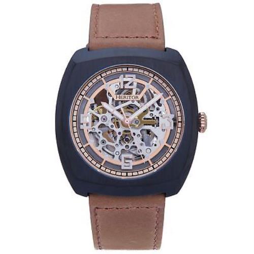 Heritor Automatic Gatling Skeletonized Leather-band Watch - Black/light Brown