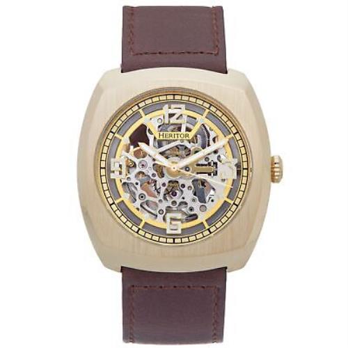 Heritor Automatic Gatling Skeletonized Leather-band Watch - Gold/brown